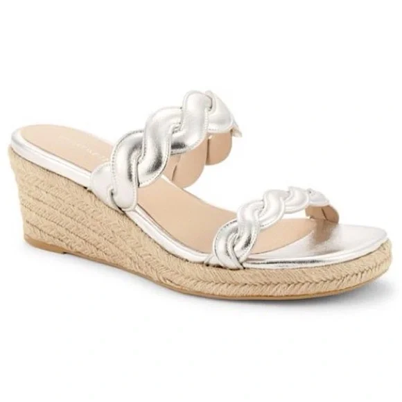 Stuart Weitzman Silver Twist‎ Espadrille Wedge Sandals